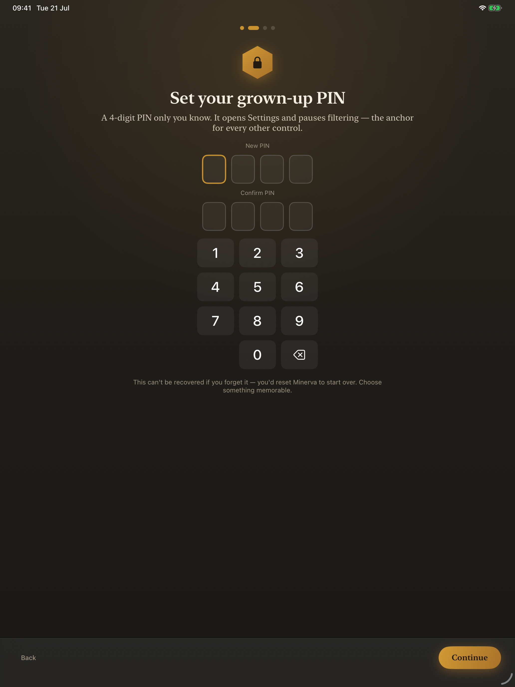Setting the grown-up PIN