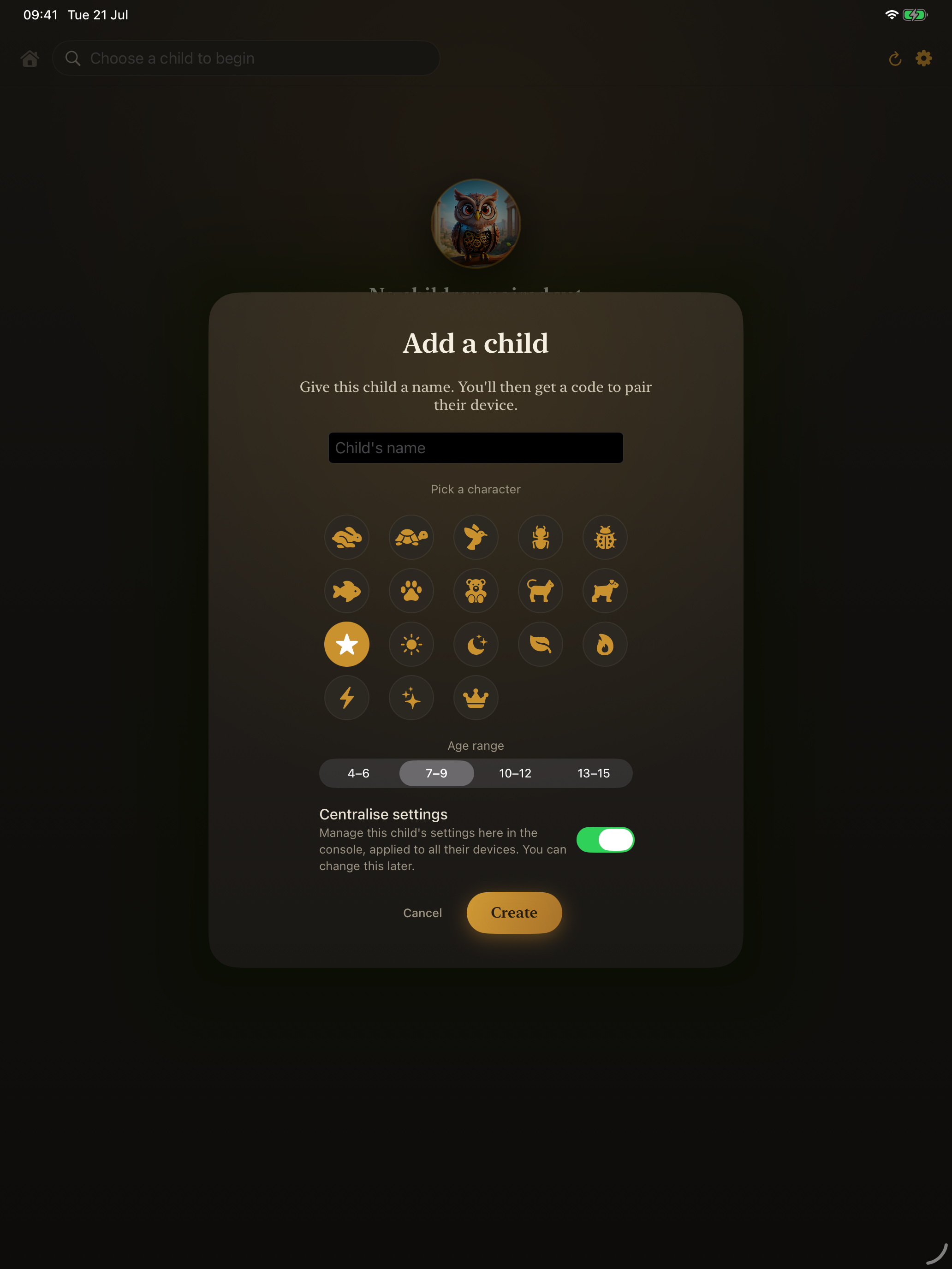 The Add a child dialog