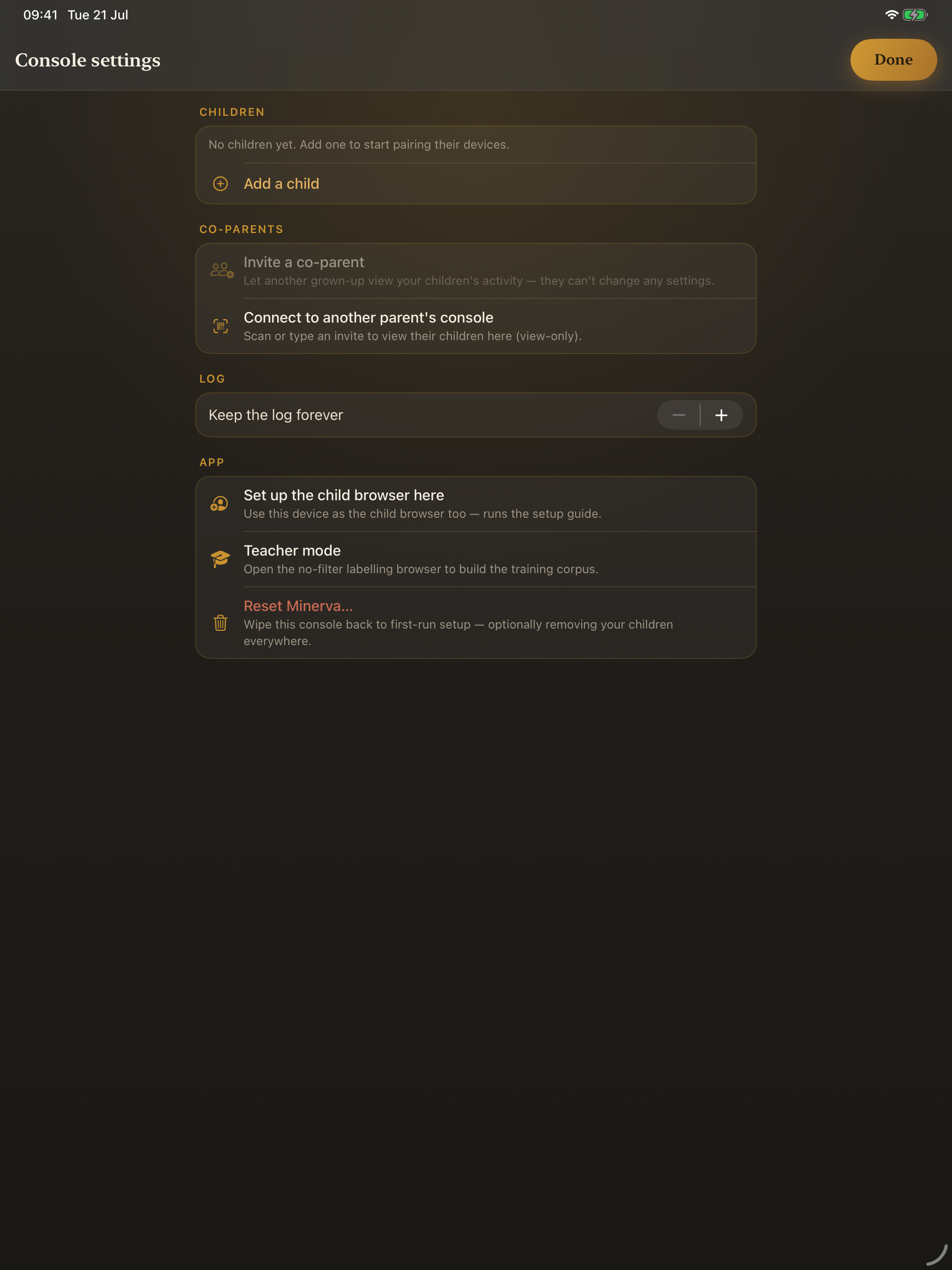 Console settings